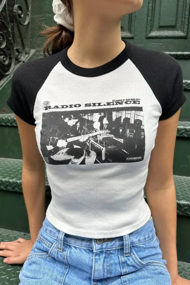 Brandy Melville Graphics Bella Radio Silence Top White 8211 Women