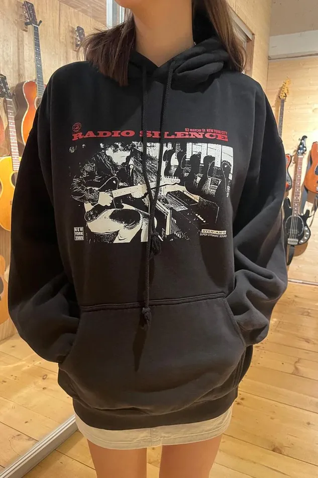 Brandy Melville Graphics Christy Radio Silence Hoodie Black 8211 Women