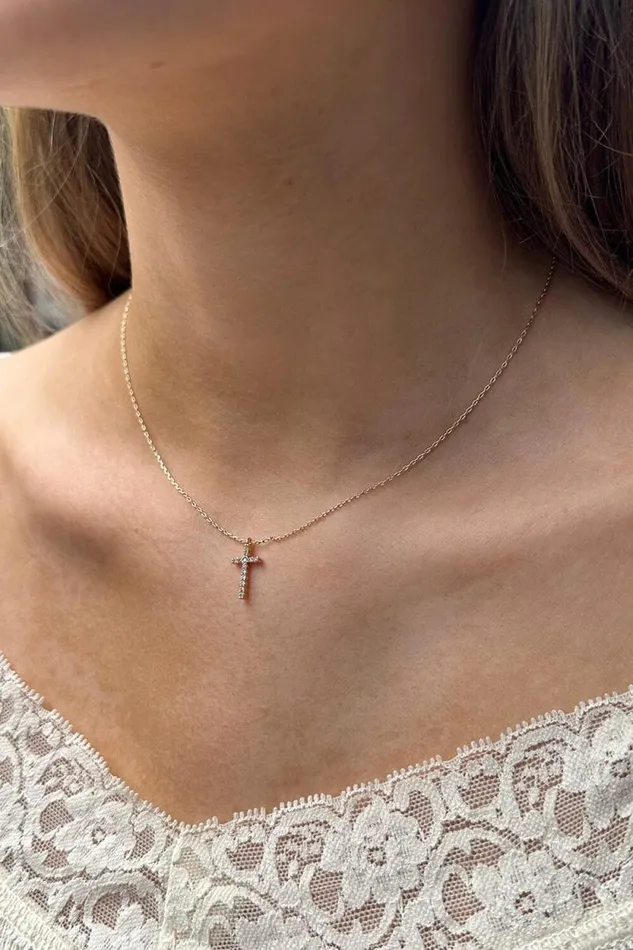 Brandy Melville Jewelry Rhinestone Cross Necklace Gold 8211 Women