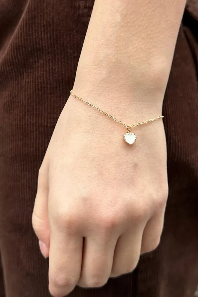 Brandy Melville Jewelry White Heart Bracelet Gold 8211 Women