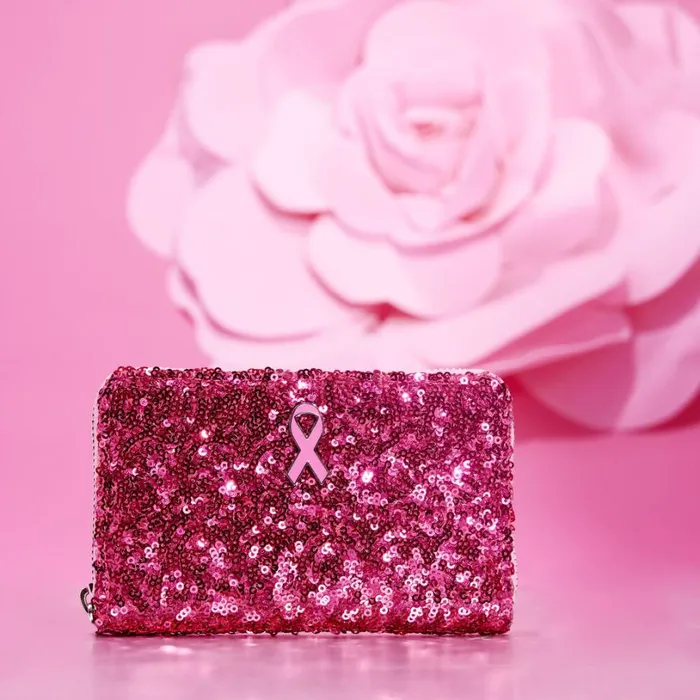 Breast Cancer Research Foundation Exclusive Pink Ribbon Sequin Zip Around Wallet Unisex Loungefly Bags and Wallets Breast Cancer Research Foundation Exclusive Pink Ribbon Sequin Zip Around Wallet Unisex Loungefly Bags and Wallets
