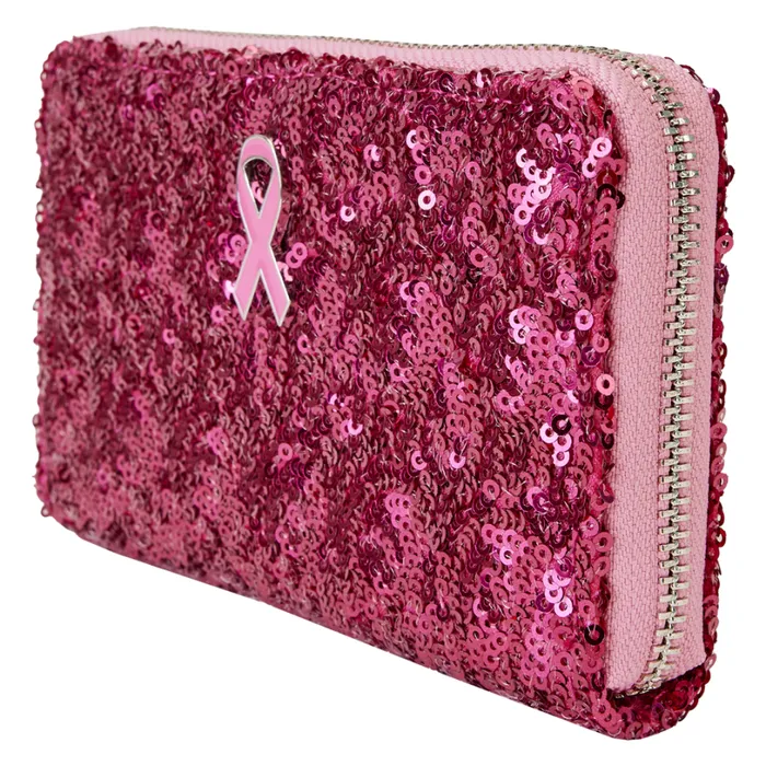 Breast Cancer Research Foundation Exclusive Pink Ribbon Sequin Zip Around Wallet Unisex Loungefly Bags and Wallets Breast Cancer Research Foundation Exclusive Pink Ribbon Sequin Zip Around Wallet Unisex Loungefly Bags and Wallets