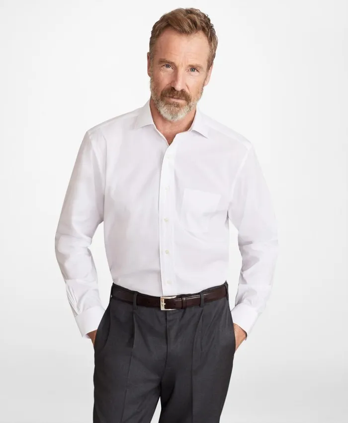 Brooks Brothers Dress Shirts Madison ClassicFit Dress Shirt Performance NonIron With COOLMAX Ainsley Collar Twill White 8211 Men