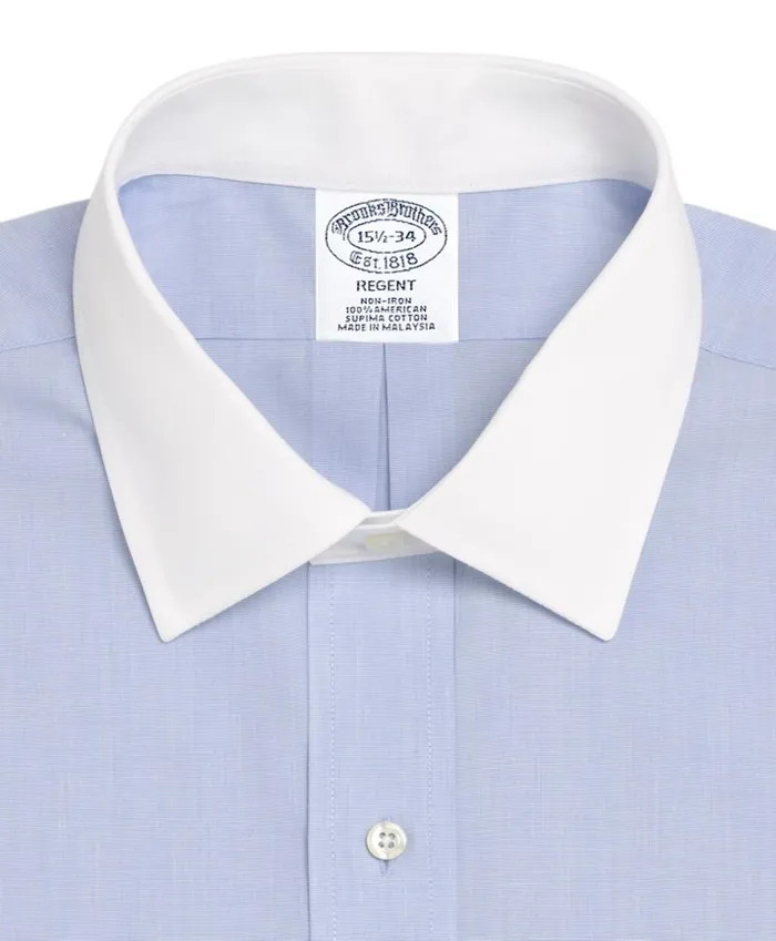 Brooks Brothers Dress Shirts Regent Fitted Dress Shirt NonIron Contrast Ainsley Collar French Cuff Light Blue 8211 Men