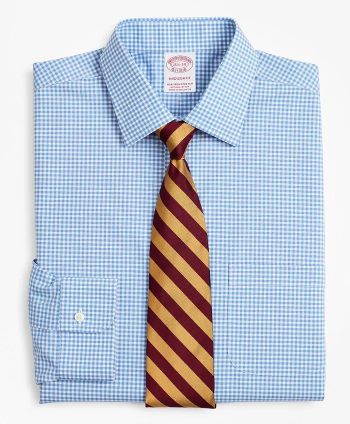 Brooks Brothers Dress Shirts Stretch Madison ClassicFit Dress Shirt NonIron Poplin Ainsley Collar Gingham Blue 8211 Men Brooks Brothers Dress Shirts Stretch Madison ClassicFit Dress Shirt NonIron Poplin Ainsley Collar Gingham Blue 8211 Men