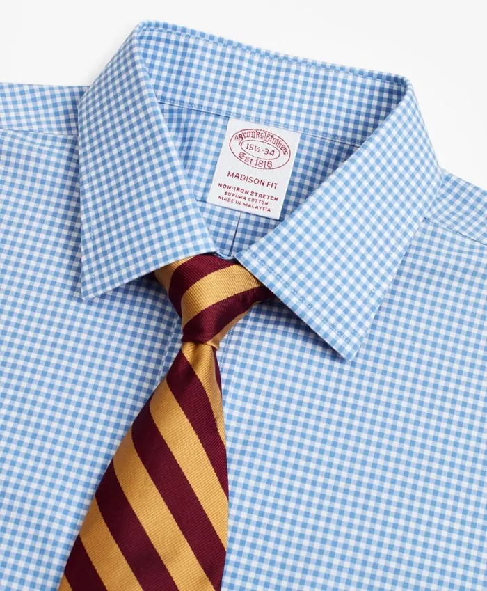 Brooks Brothers Dress Shirts Stretch Madison ClassicFit Dress Shirt NonIron Poplin Ainsley Collar Gingham Blue 8211 Men Brooks Brothers Dress Shirts Stretch Madison ClassicFit Dress Shirt NonIron Poplin Ainsley Collar Gingham Blue 8211 Men