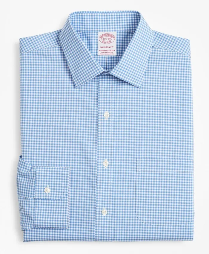 Brooks Brothers Dress Shirts Stretch Madison ClassicFit Dress Shirt NonIron Poplin Ainsley Collar Gingham Blue 8211 Men Brooks Brothers Dress Shirts Stretch Madison ClassicFit Dress Shirt NonIron Poplin Ainsley Collar Gingham Blue 8211 Men