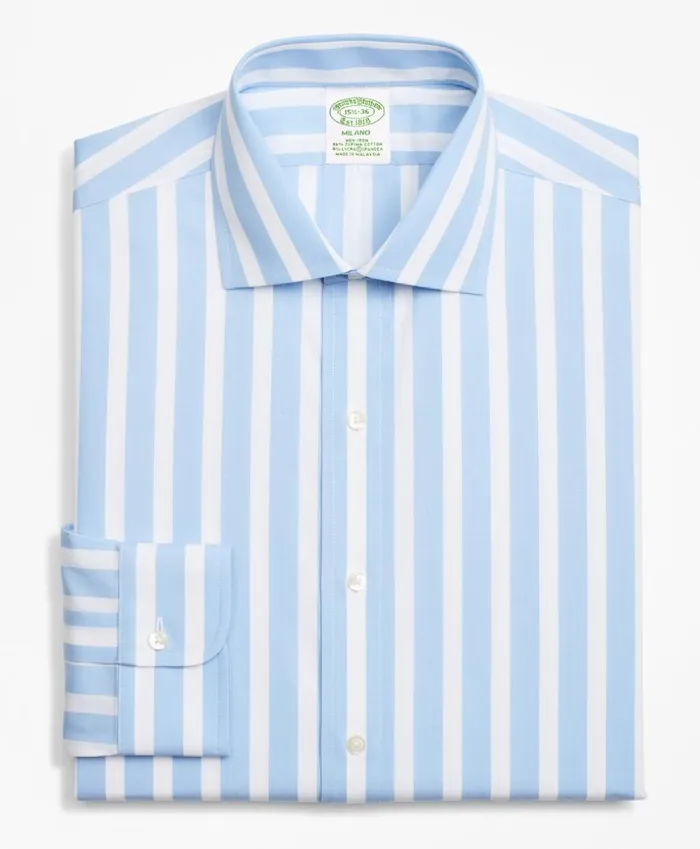Brooks Brothers Dress Shirts Stretch Milano SlimFit Dress Shirt NonIron Bold Stripe Blue 8211 Men Brooks Brothers Dress Shirts Stretch Milano SlimFit Dress Shirt NonIron Bold Stripe Blue 8211 Men