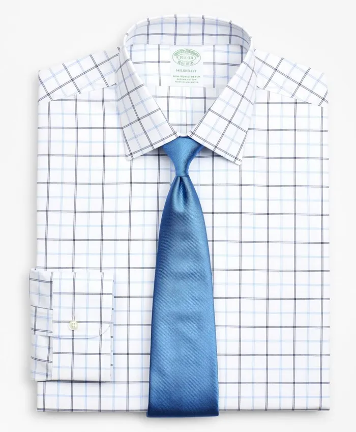 Brooks Brothers Dress Shirts Stretch Milano SlimFit Dress Shirt NonIron Poplin Ainsley Collar DoubleGrid Check Blue 8211 Men Brooks Brothers Dress Shirts Stretch Milano SlimFit Dress Shirt NonIron Poplin Ainsley Collar DoubleGrid Check Blue 8211 Men