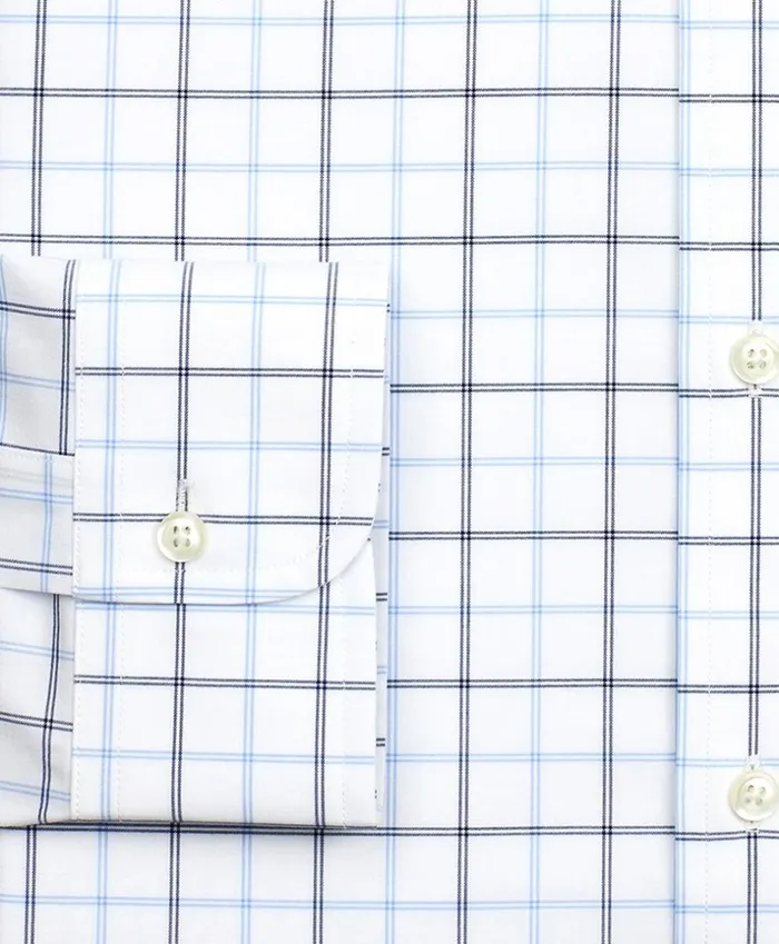 Brooks Brothers Dress Shirts Stretch Milano SlimFit Dress Shirt NonIron Poplin Ainsley Collar DoubleGrid Check Blue 8211 Men