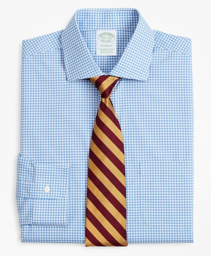 Brooks Brothers Dress Shirts Stretch Milano SlimFit Dress Shirt NonIron Poplin English Collar Gingham Blue 8211 Men Brooks Brothers Dress Shirts Stretch Milano SlimFit Dress Shirt NonIron Poplin English Collar Gingham Blue 8211 Men