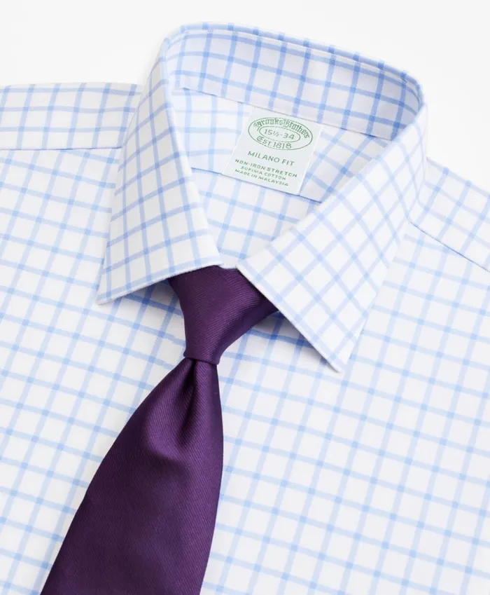 Brooks Brothers Dress Shirts Stretch Milano SlimFit Dress Shirt NonIron Twill Ainsley Collar French Cuff Grid Check Light Blue 8211 Men Brooks Brothers Dress Shirts Stretch Milano SlimFit Dress Shirt NonIron Twill Ainsley Collar French Cuff Grid Check Light Blue 8211 Men