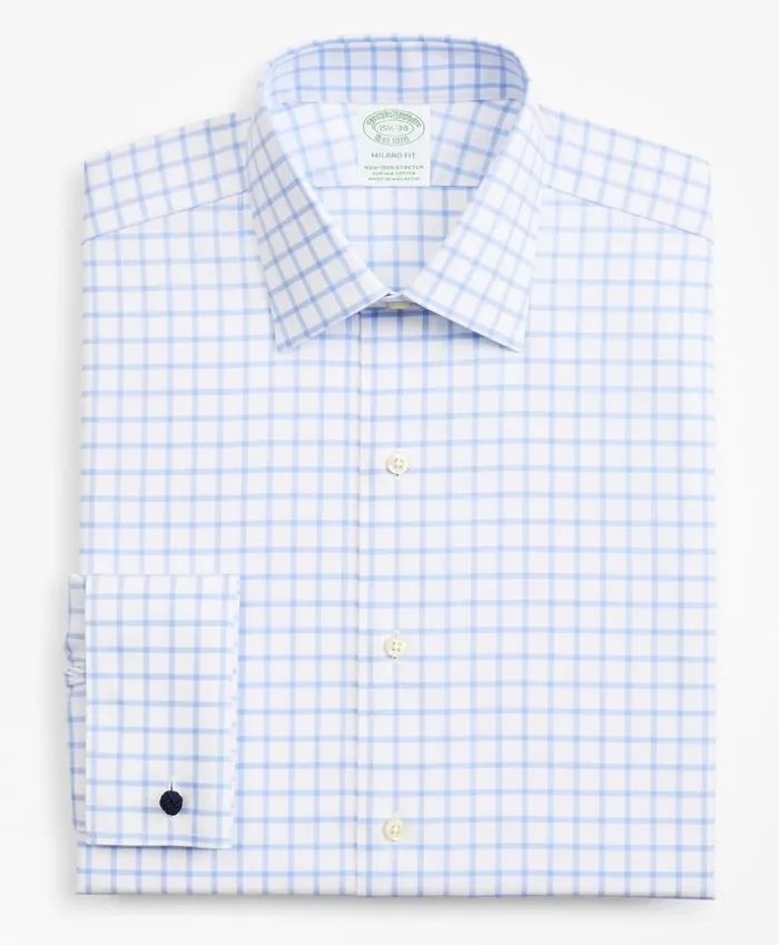 Brooks Brothers Dress Shirts Stretch Milano SlimFit Dress Shirt NonIron Twill Ainsley Collar French Cuff Grid Check Light Blue 8211 Men Brooks Brothers Dress Shirts Stretch Milano SlimFit Dress Shirt NonIron Twill Ainsley Collar French Cuff Grid Check Light Blue 8211 Men