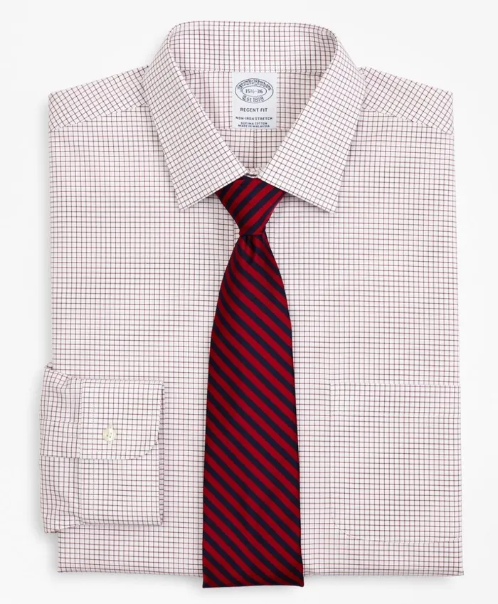 Brooks Brothers Dress Shirts Stretch Regent Fitted Dress Shirt NonIron Poplin Ainsley Collar Small Grid Check Red 8211 Men Brooks Brothers Dress Shirts Stretch Regent Fitted Dress Shirt NonIron Poplin Ainsley Collar Small Grid Check Red 8211 Men