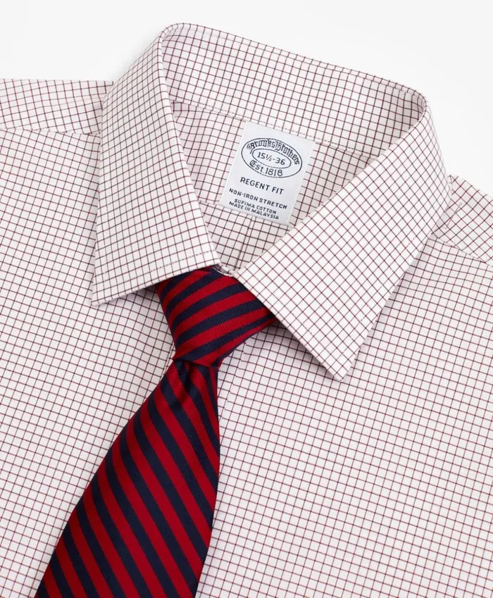 Brooks Brothers Dress Shirts Stretch Regent Fitted Dress Shirt NonIron Poplin Ainsley Collar Small Grid Check Red 8211 Men Brooks Brothers Dress Shirts Stretch Regent Fitted Dress Shirt NonIron Poplin Ainsley Collar Small Grid Check Red 8211 Men