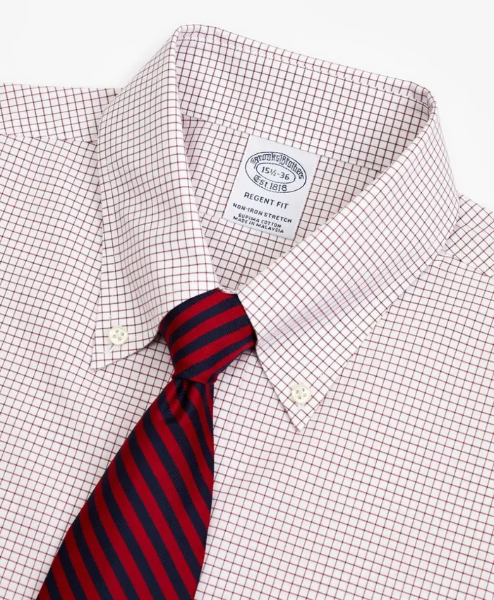 Brooks Brothers Dress Shirts Stretch Regent Fitted Dress Shirt NonIron Poplin ButtonDown Collar Small Grid Check Red 8211 Men Brooks Brothers Dress Shirts Stretch Regent Fitted Dress Shirt NonIron Poplin ButtonDown Collar Small Grid Check Red 8211 Men