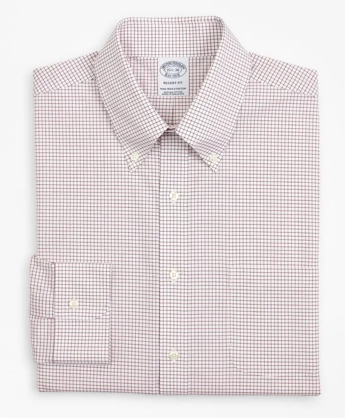 Brooks Brothers Dress Shirts Stretch Regent Fitted Dress Shirt NonIron Poplin ButtonDown Collar Small Grid Check Red 8211 Men Brooks Brothers Dress Shirts Stretch Regent Fitted Dress Shirt NonIron Poplin ButtonDown Collar Small Grid Check Red 8211 Men