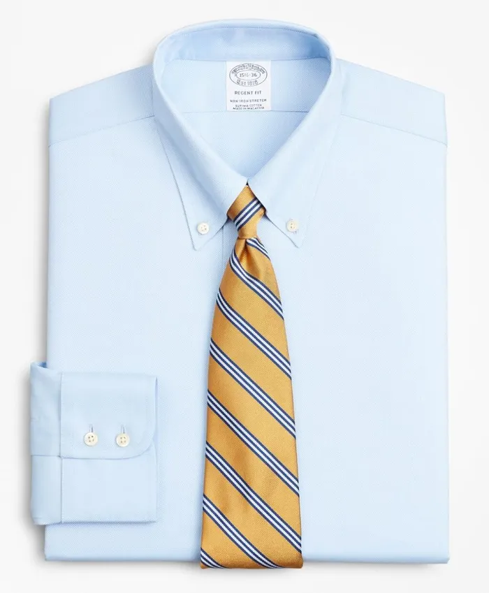 Brooks Brothers Dress Shirts Stretch Regent Fitted Dress Shirt NonIron Royal Oxford ButtonDown Collar Light Blue 8211 Men