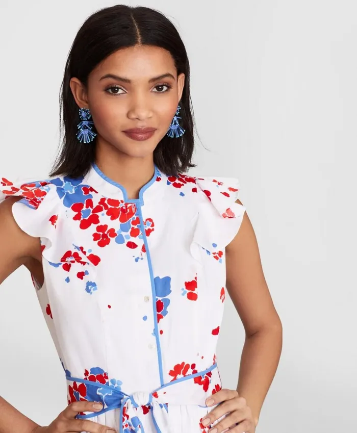 Brooks Brothers Dresses FloralPrint Supima Cotton Sateen FlutterSleeve Shirt Dress White 8211 Women Brooks Brothers Dresses FloralPrint Supima Cotton Sateen FlutterSleeve Shirt Dress White 8211 Women
