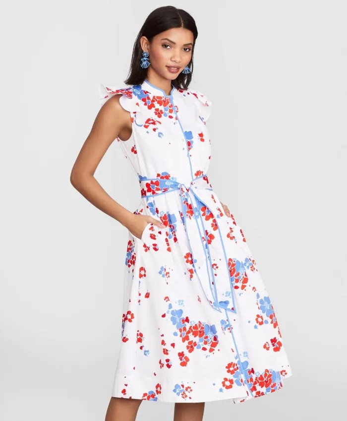 Brooks Brothers Dresses FloralPrint Supima Cotton Sateen FlutterSleeve Shirt Dress White 8211 Women Brooks Brothers Dresses FloralPrint Supima Cotton Sateen FlutterSleeve Shirt Dress White 8211 Women