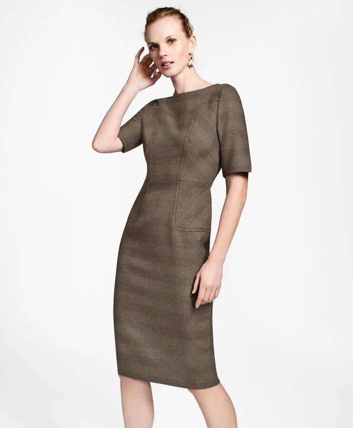 Brooks Brothers Dresses Glen Plaid Sheath Dress Brownblack 8211 Women