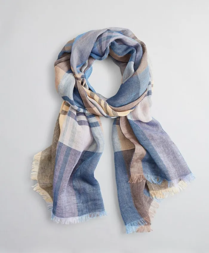 Brooks Brothers Hats Gloves and Scarves Plaid Linen Scarf Blue 8211 Men
