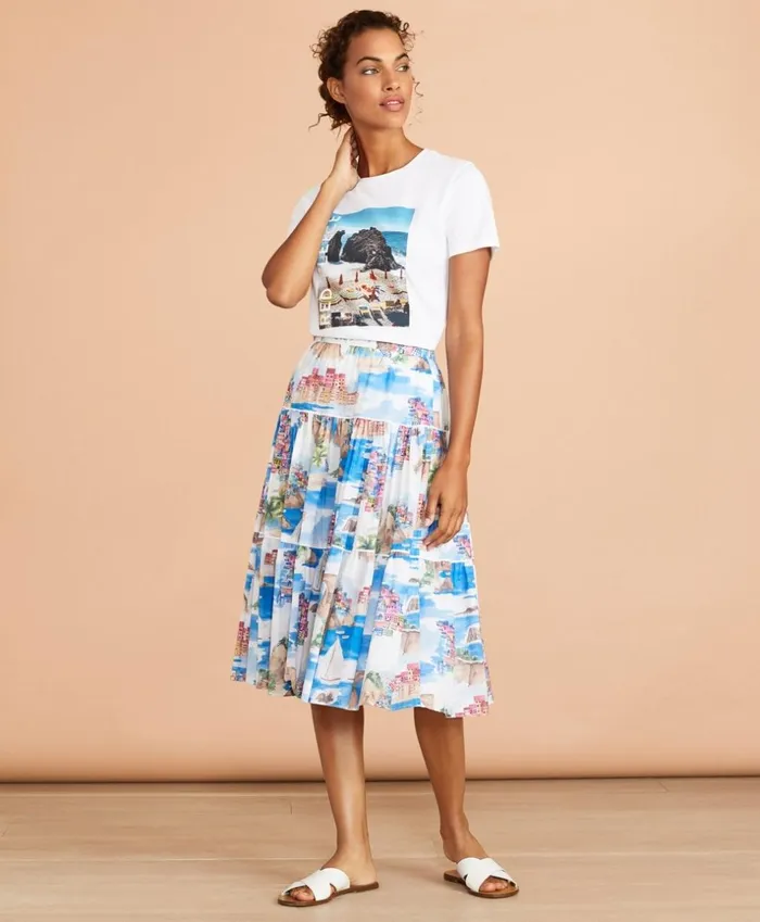 Brooks Brothers Pants Skirts and Shorts CostalPrint Cotton Midi Skirt Whitemulti 8211 Women Brooks Brothers Pants Skirts and Shorts CostalPrint Cotton Midi Skirt Whitemulti 8211 Women