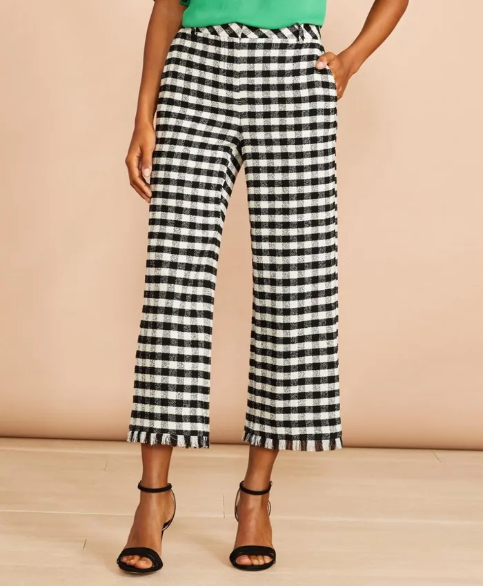 Brooks Brothers Pants Skirts and Shorts Gingham Boucle Cropped Pants Blackwhite 8211 Women