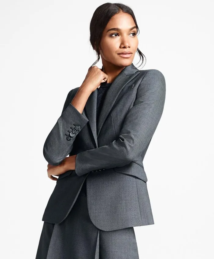 Brooks Brothers Petites Petite Bird039sEye StretchWool OneButton Jacket Greynavy 8211 Women Brooks Brothers Petites Petite Bird039sEye StretchWool OneButton Jacket Greynavy 8211 Women