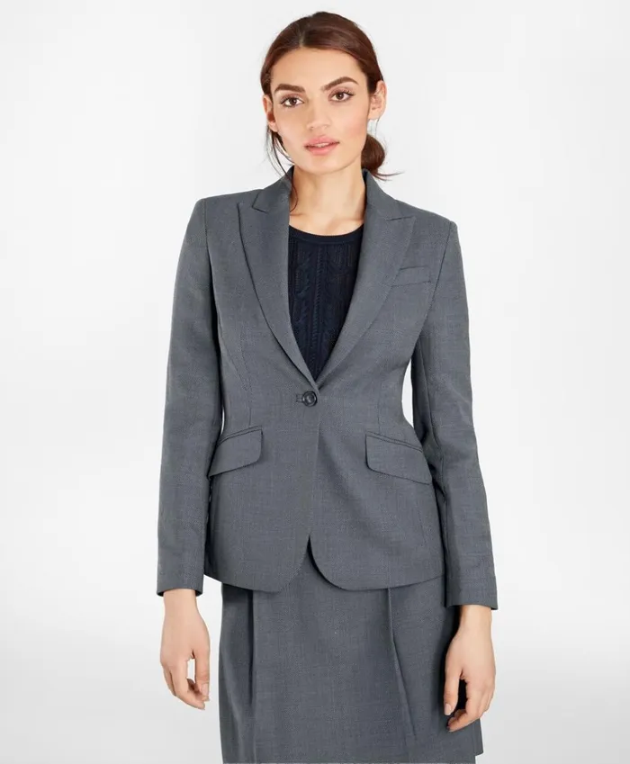 Brooks Brothers Petites Petite Bird039sEye StretchWool OneButton Jacket Greynavy 8211 Women Brooks Brothers Petites Petite Bird039sEye StretchWool OneButton Jacket Greynavy 8211 Women