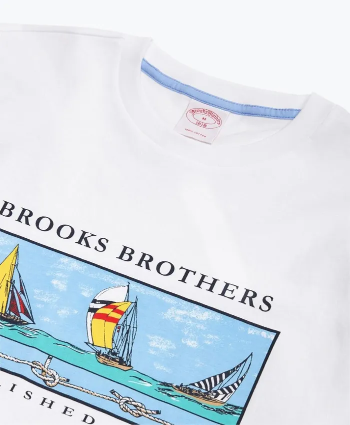 Brooks Brothers Polos and TShirts BoatPrint Cotton Jersey TShirt White 8211 Men Brooks Brothers Polos and TShirts BoatPrint Cotton Jersey TShirt White 8211 Men