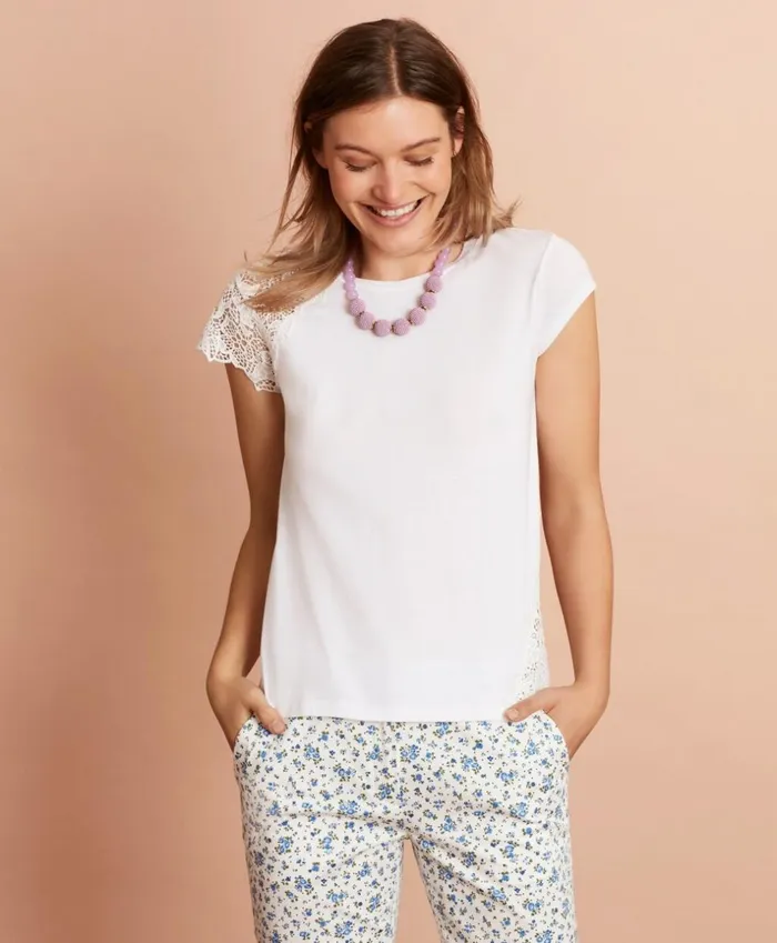 Brooks Brothers Shirts and Tops Floral LaceTrimmed TShirt White 8211 Women