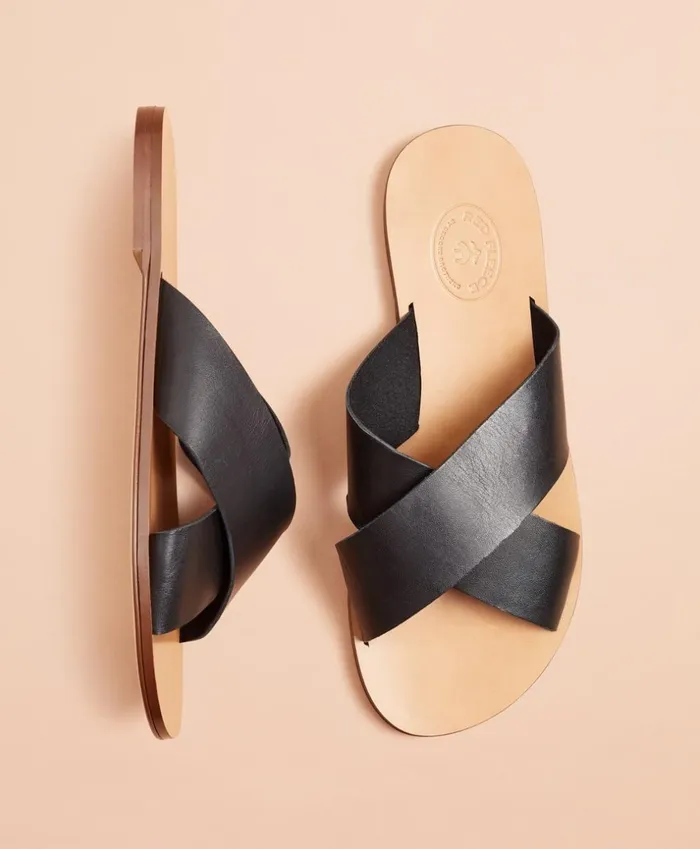 Brooks Brothers Shoes and Belts Leather Slide Sandals Black 8211 Women