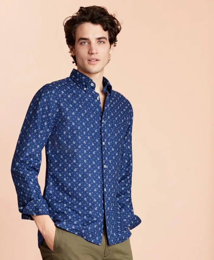Brooks Brothers Sport Shirts Floral LinenBlend Sport Shirt Navy 8211 Men