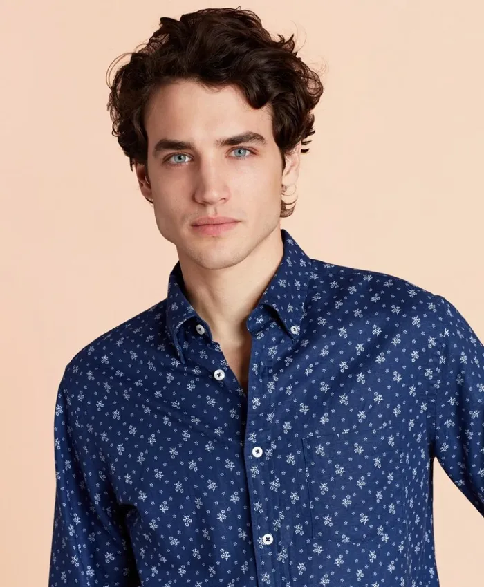 Brooks Brothers Sport Shirts Floral LinenBlend Sport Shirt Navy 8211 Men Brooks Brothers Sport Shirts Floral LinenBlend Sport Shirt Navy 8211 Men