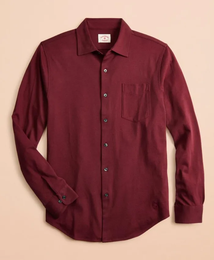 Brooks Brothers Sport Shirts Lightweight Cotton Jersey Shirt Wine 8211 Men