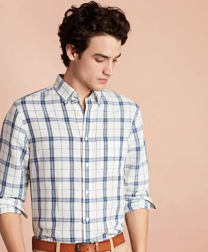 Brooks Brothers Sport Shirts Plaid LinenBlend Sport Shirt Whiteblue 8211 Men Brooks Brothers Sport Shirts Plaid LinenBlend Sport Shirt Whiteblue 8211 Men