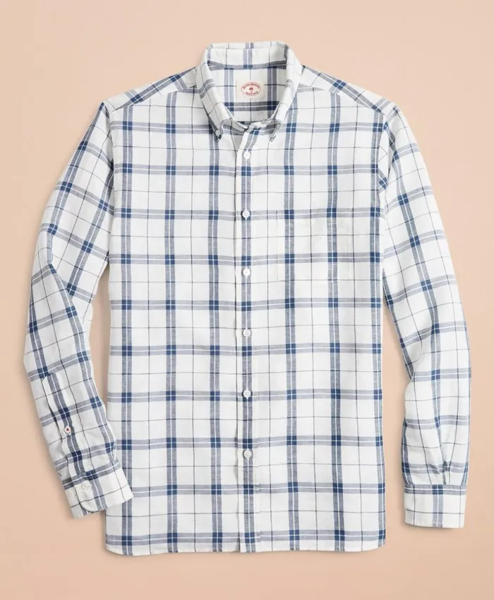 Brooks Brothers Sport Shirts Plaid LinenBlend Sport Shirt Whiteblue 8211 Men Brooks Brothers Sport Shirts Plaid LinenBlend Sport Shirt Whiteblue 8211 Men