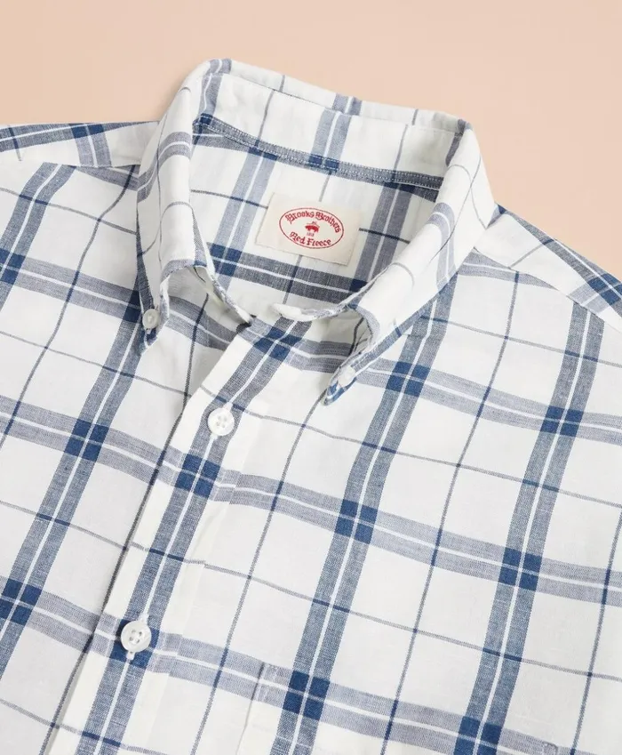 Brooks Brothers Sport Shirts Plaid LinenBlend Sport Shirt Whiteblue 8211 Men Brooks Brothers Sport Shirts Plaid LinenBlend Sport Shirt Whiteblue 8211 Men