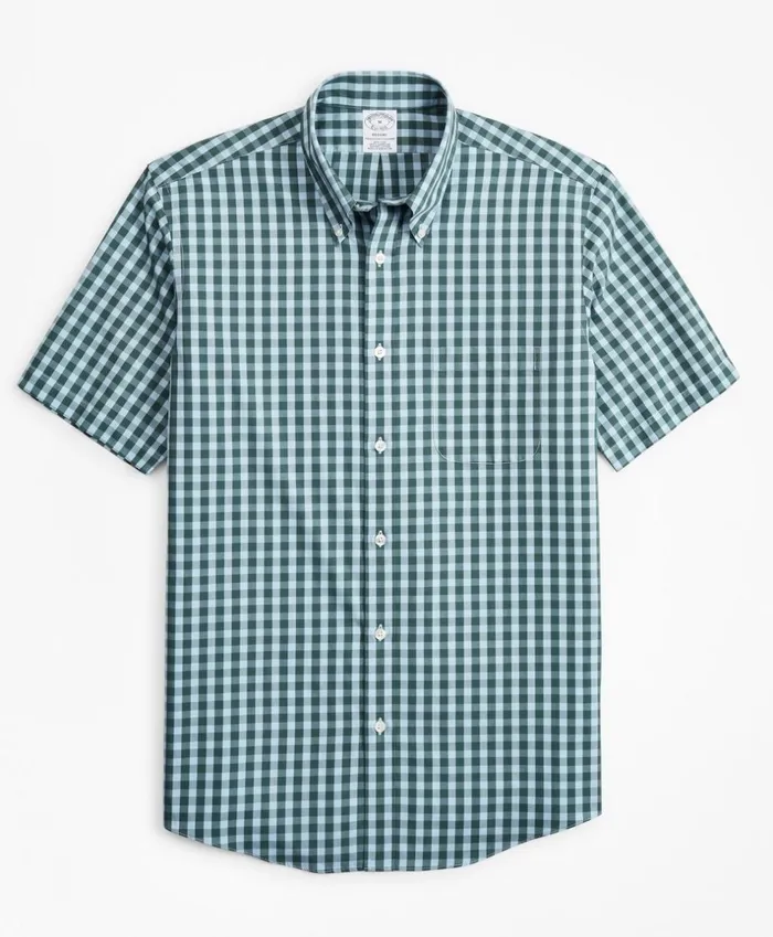 Brooks Brothers Sport Shirts Stretch Regent Fitted Sport Shirt NonIron ShortSleeve Gingham Teal 8211 Men Brooks Brothers Sport Shirts Stretch Regent Fitted Sport Shirt NonIron ShortSleeve Gingham Teal 8211 Men