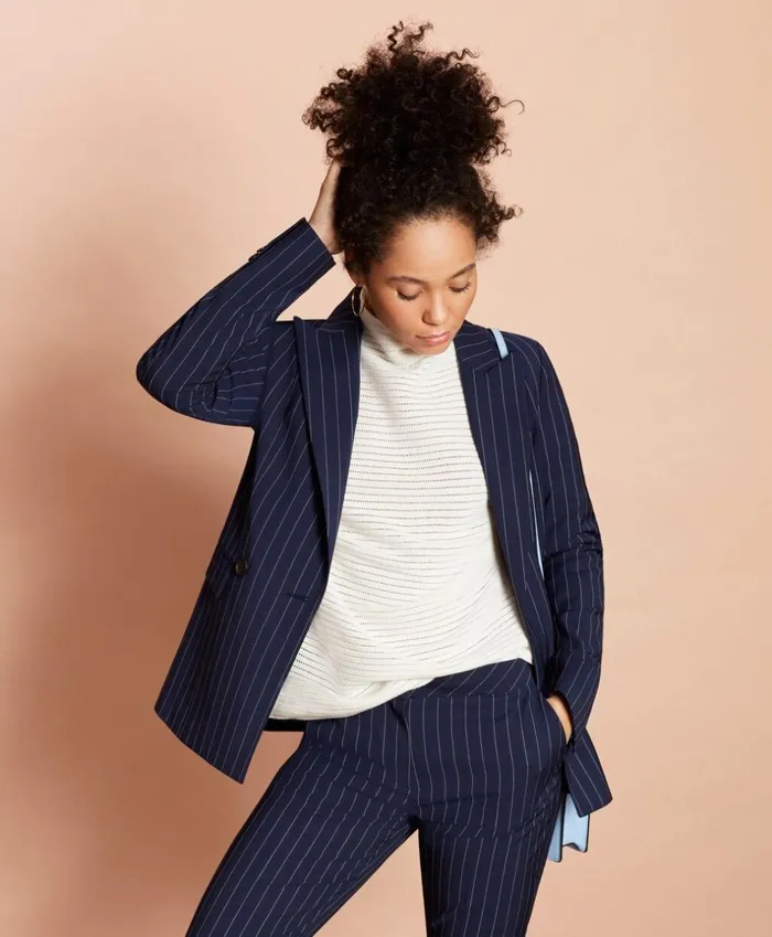 Brooks Brothers Suit Separates Striped StretchWool DoubleBreasted Jacket Navy 8211 Women Brooks Brothers Suit Separates Striped StretchWool DoubleBreasted Jacket Navy 8211 Women
