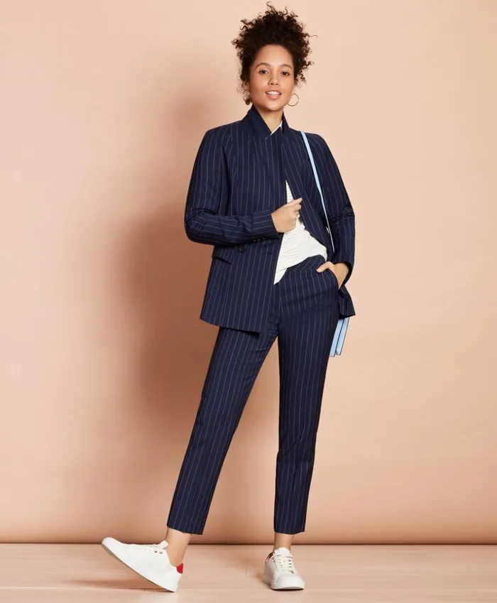 Brooks Brothers Suit Separates Striped StretchWool DoubleBreasted Jacket Navy 8211 Women Brooks Brothers Suit Separates Striped StretchWool DoubleBreasted Jacket Navy 8211 Women