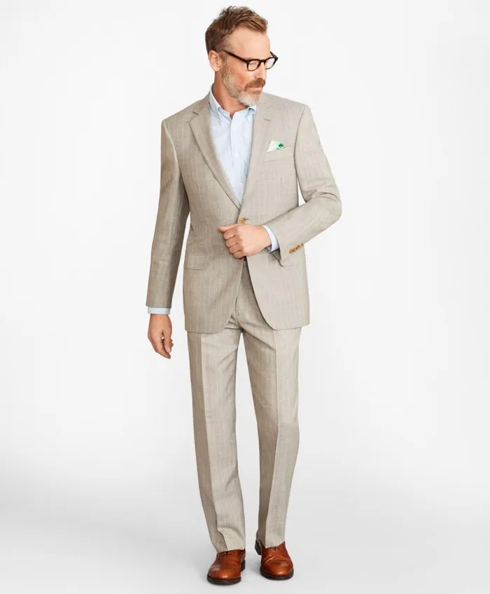 Brooks Brothers Suits Madison Fit Stripe 1818 Suit Beige 8211 Men