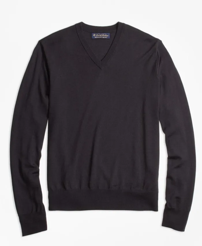Brooks Brothers Sweaters BrooksTech Merino Wool VNeck Sweater Black 8211 Men