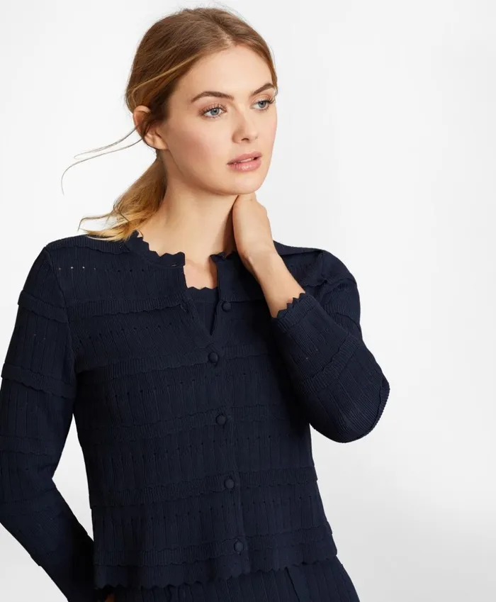 Brooks Brothers Sweaters ScallopedTrim RibKnit Cropped Cardigan Navy 8211 Women Brooks Brothers Sweaters ScallopedTrim RibKnit Cropped Cardigan Navy 8211 Women