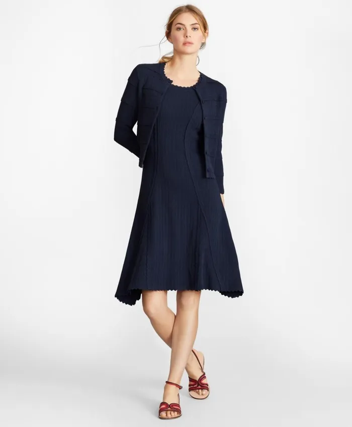 Brooks Brothers Sweaters ScallopedTrim RibKnit Cropped Cardigan Navy 8211 Women Brooks Brothers Sweaters ScallopedTrim RibKnit Cropped Cardigan Navy 8211 Women