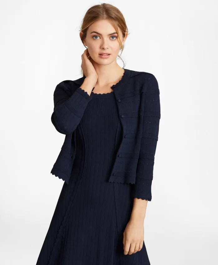 Brooks Brothers Sweaters ScallopedTrim RibKnit Cropped Cardigan Navy 8211 Women Brooks Brothers Sweaters ScallopedTrim RibKnit Cropped Cardigan Navy 8211 Women