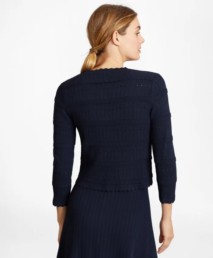 Brooks Brothers Sweaters ScallopedTrim RibKnit Cropped Cardigan Navy 8211 Women Brooks Brothers Sweaters ScallopedTrim RibKnit Cropped Cardigan Navy 8211 Women