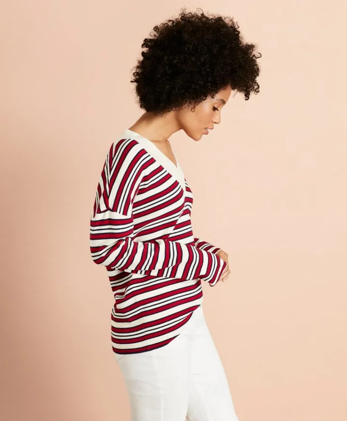 Brooks Brothers Sweaters Striped VNeck Oversized Sweater Whitemulti 8211 Women Brooks Brothers Sweaters Striped VNeck Oversized Sweater Whitemulti 8211 Women