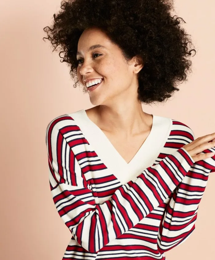 Brooks Brothers Sweaters Striped VNeck Oversized Sweater Whitemulti 8211 Women Brooks Brothers Sweaters Striped VNeck Oversized Sweater Whitemulti 8211 Women